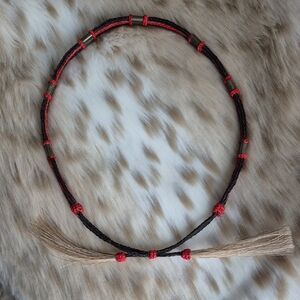 🌙Vintage Handcrafted Black and Red Horsehair Hat Band Adjustable